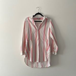 Kenar Linen Blend Pink Orange Stripe Long Sleeve Side Pockets Tunic Size Medium